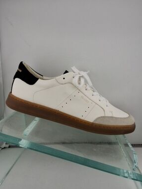 Sam Edelman Cream  Leather Sneaker with Blue Suede Heel and Gum Sole